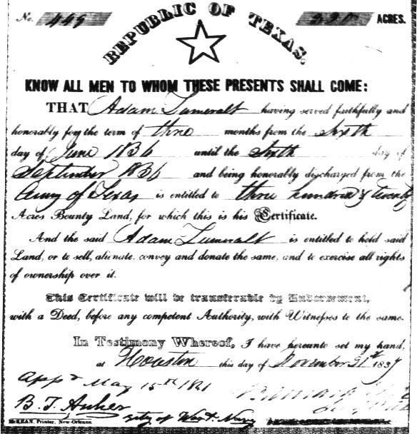 Bounty Land Certificate