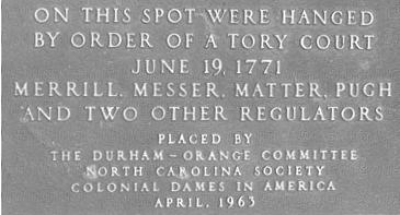 Marker at site of hanging in Hillsborough, NC
