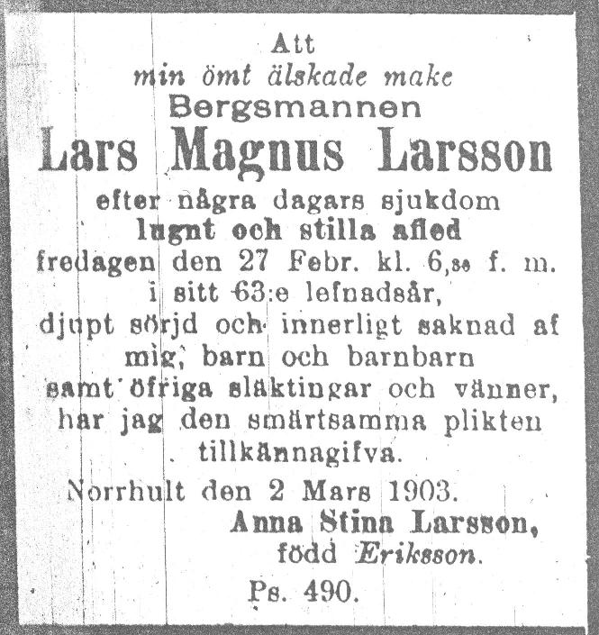 Lars Magnus Larsson Obituary